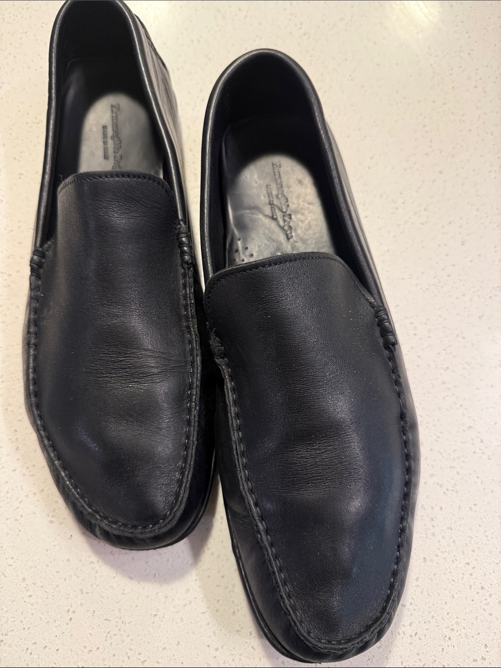 Ermenegildo Zegna Black Leather Slip-On Loafers